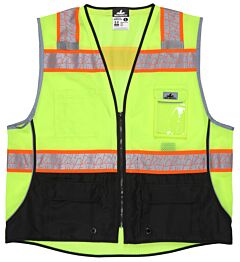 Mcr Safety Survcl2Lsm Class 2, Surveyor Vest, Mesh, 2" Silver/Orange Stripe, Shaded Botom, Lime, Size Medium