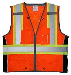 Mcr Safety Survcs2Ol Csa, Class 2, Surveyor Vest, Mesh, 2" Silver/Orange Stripe, Orange, Size Large