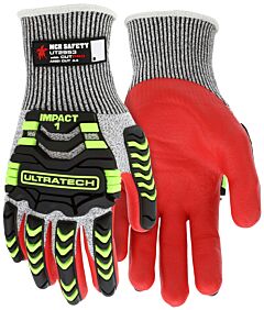 Mcr Safety Ut2953Xxl Ultratech Gloves 13 Gauge Salt-N-Pepper Hppe/Synthetic Shell, Red Foam Nitrile Coated Palm And Fingers, Ansi Cut Level A4, Abrasion 5, Puncture 4, Size 2X-Large