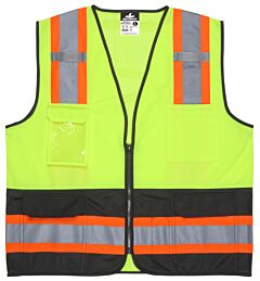 Mcr Safety Wccl2Mlszxl Class 2 Safety Vest, Mesh, 4 1/2” Orange/Silver Stripe, Shaded Bottom, Zipper, 2 Inside Pockets, Lime, Size X-Large