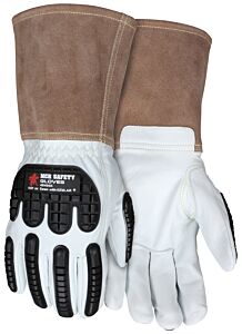 Mcr Safety 48406Kl Red Ram Gloves, Grain Goatskin Mig/Tig, Tpr Back, Kevlar Lined, Straight Thumb, 5" Bell, Split Cow Cuff, Size Large