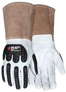 Mcr Safety 48406L Red Ram Gloves, Grain Goatskin Mig/Tig, Tpr Back, Straight Thumb, 5" Bell, Split Cow Cuff, Size Large