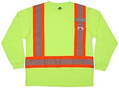 Mcr Safety Lts1Lx3 Long Sleeve T-Shirt, Solid Cotton/Poly, Lime, 4” Orange/Silver/Orange Stripe, Size 3X-Large