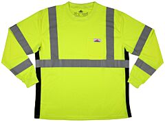 Mcr Safety Lstscl3Mlxl Class 3, Long Sleeve T-Shirt, 2" Silver Stripe, Birdseye Wicking, Lime, Size X-Large