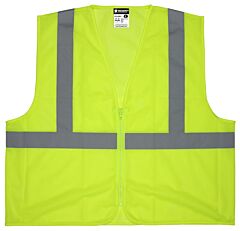 Mcr Safety V2Cl2Mlzx2 Class 2, Value Safety Vest 2, Mesh, 2" Silver Stripe, Zipper, No Pocket, Lime, Size 2X-Large