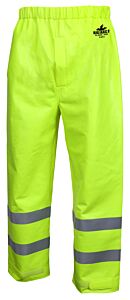 Mcr Safety Bj238Pwl Pvc/Nomex, Fr Pants, Class E, Easy Release Suspender Straps, 2" Silver Stripes, Lime, Size Large