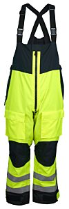 Mcr Safety Ut38Bpm Poly/Breathable Pu, Class E Bib Pants, Dual 2" Silver Stripes, Knee Pad Pockets, Lime/Black Shading, Size Medium