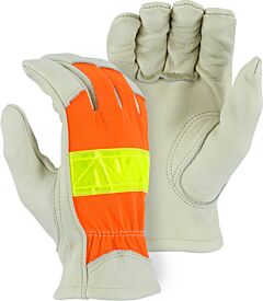 Majestic 1950 Cowhide Drivers Gloves With Hi-Viz Back, Size X-Large