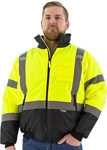 Majestic 75-1314 Bomber Jacket With Quilted Liner, Class 3, Orange, Black Bottom, Size Small