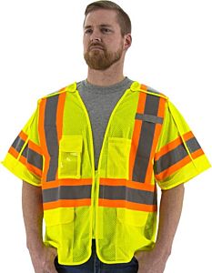 Majestic 75-3305 Hi-Viz Mesh Breakaway Vest With Dot Striping, Ansi 3, Size X-Large
