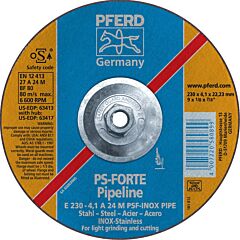 Pferd 63417 Pipeline Grinding And Notching Wheels, Depressed Center Cutting, Light Grinding (Type 27) Pipeline, A-Psf Inox: Aluminum Oxide For Steel, Stainless