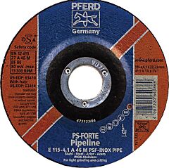 Pferd 63410 Pipeline Grinding And Notching Wheels, Depressed Center Cutting, Light Grinding (Type 27) Pipeline, A-Psf Inox: Aluminum Oxide For Steel, Stainless