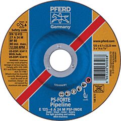 Pferd 63411 Pipeline Grinding And Notching Wheels, Depressed Center Cutting, Light Grinding (Type 27) Pipeline, A-Psf Inox: Aluminum Oxide For Steel, Stainless