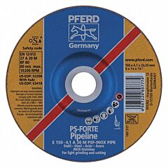 Pferd 63398 Pipeline Grinding And Notching Wheels, Depressed Center Cutting, Light Grinding (Type 27) Pipeline, A-Psf Inox: Aluminum Oxide For Steel, Stainless