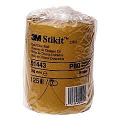 3M 051144-01443 Stikit 236U Gold Disc Rolls, Aluminum Oxide, 6 In Dia, P80 Grit