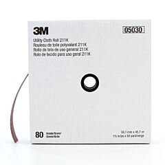 3M 051144-05030 211K Utility Cloth Sheets And Rolls, Aluminum Oxide, 1 1/2 In X 50 Yd, 80 Grit