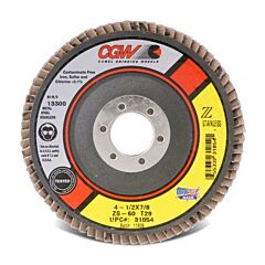 Cgw Abrasives 31235 Flap Discs, Z-Stainless, Xl, 4 1/2", 80 Grit, 5/8 Arbor, 13,300 Rpm, T27