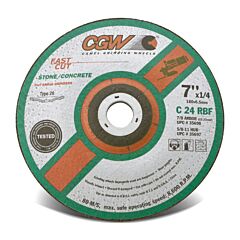 Cgw Abrasives 35698 Depressed Center Wheel, Type 28, 7 Dia, 1/4 Thick, 7/8 Arbor, 24 Grit, Silicon