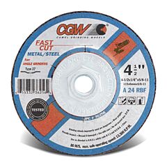 Cgw Abrasives 36264 Depressed Center Wheel, 9 In Dia, 1/4 In Thick, 5/8 Arbor, 24 Grit, Alum. Oxide