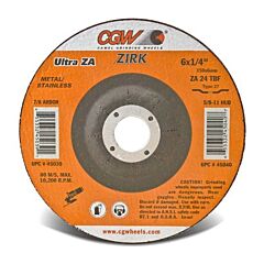 Cgw Abrasives 37535 Depressed Center Grinding Wheel, Type 27, 5 In Dia, 1/4 Thick, 24 Grit Zirconia