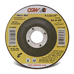 Cgw Abrasives 45048 Depressed Center Wheel, Type 27, 6 In Dia, 1/4 Thick, 7/8 Arbor, 24 Grit, Alum.
