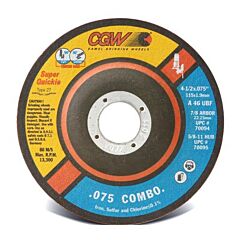 Cgw Abrasives 70097 Cut/Grind Combo Wheel, 5 In Dia, .075 In Thick, 46 Grit Alum. Oxide