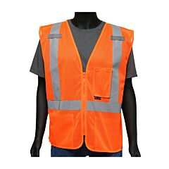West Chester 47210/Xl Class 2 Mesh Vest, Mic Tabs, Zipper Closure, Orange, Size X-Large
