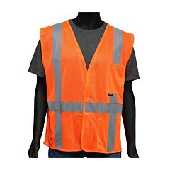 West Chester 47218/M Class 2 Hi-Vis Orange Mesh Vest, Self Extinguishing, Hook/Loop, Size Medium