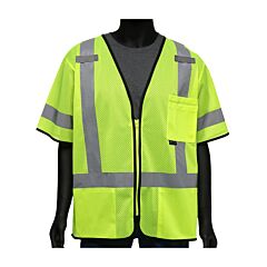 West Chester 47302/L Class 3, Yellow, Mesh Vest, Zipper Closure, Size Large