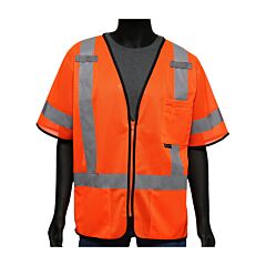 West Chester 47303/L Class 3, Hi-Vis Orange Mesh Vest, Zipper Closure, Size Large