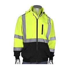 Pip 323-1385B-Ly/S Ansi Type R Class 3 Full Zip Hooded Sweatshirt With Black Bottom, Yellow, Size Small