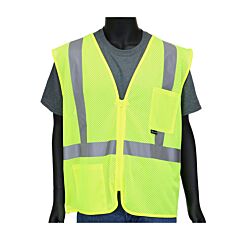 West Chester 47205Z/S Economy Safety Vest, Lime, Mesh, Zipper, Class 2, Size Small