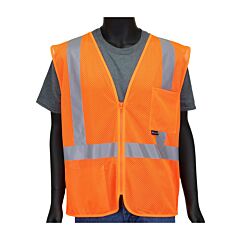 West Chester 47206Z/5Xl Economy Safety Vest, Orange, Mesh, Zipper, Class 2, Size 5X-Large