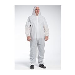 West Chester 3406/L Pe Laminate White Coverall Elastic Wrist, Ankle, Hood, Size Large