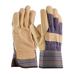 West Chester 5555/L Pigskin Leather Palm Gloves With Fabric Back And Thermal Lining, Rubberized Safety Cuff, Blue, Size Large