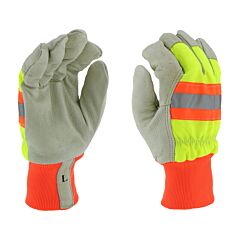 West Chester Hvy1555/Xl Hi-Vis Preium Grain Pigskin Leather Palm Gloves, Winter Liner, Size X-Large
