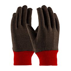 West Chester 750Rkw/L Regular Weight Polyester/Cotton Jersey Gloves With Fleece Lining, Red Knit Wrist, Brown, Size Large