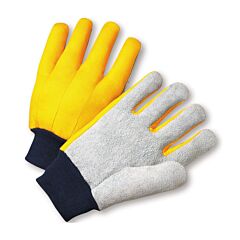 West Chester 100Y Select Split Cowhide Leather Palm Gloves, Yellow, Knit Wrist, Size Mens