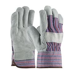 Pip 85-7500Sc Industry Grade Split Cowhide Leather Palm Gloves With Fabric Back, Starched Safety Cuff, Blue, Size Men'S