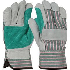 West Chester 500Ldp Superior Grade Split Cowhide Leather Double Palm Gloves With Fabric Back, Rubberized Safety Cuff, Green, Size Small