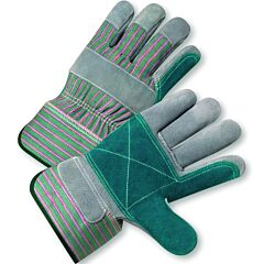 West Chester 83-528Dp Superior Grade Split Cowhide Leather Double Palm Gloves With Fabric Back, Plasticized Safety Cuff, Discontinued, Green, Size Men'S