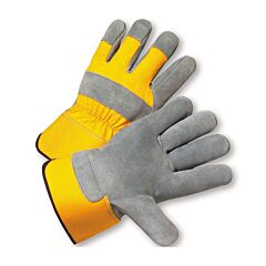 West Chester 500Y/S Premium Grade Split Cowhide Leather Palm Gloves With Canvas Back, Rubberized Safety Cuff, Gold, Size Small