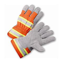 West Chester Hvo500/S Hi-Vis Split Cowhide Leather Palm Gloves, Safety Cuff, Size Small