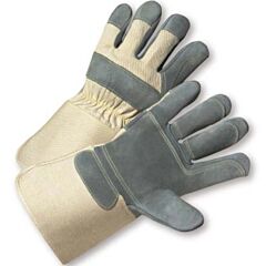 West Chester 800Dp-Aa/Xl Superior Grade Split Cowhide Leather Double Palm Gloves With Canvas Back, Rubberized Gauntlet Cuff, Natural, Size X-Large