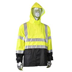 Radians Rw07J-3Zgv-4X 35Mm Pvc/Poly, Type R Class 3, Se D6413 Tested, Detachable Hood Included, Etp Collar, Id Badge Holder Hi-Vis Green / Black, Size 4X-Large