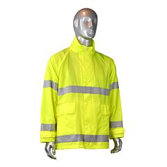 Radians Rw25J-3Zgv-5X Rain Jacket 20Mm Pvc/Nylon, Type R Class 3, Vented Back Cape, Etp Collar, Hook & Loop Adjustable Cuffs, Detachable Hood Hi-Vis Green, Size 5X-Large