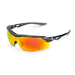 Radians 3968 Safety Glasses Sleek One Piece Lens Design For A Full Field Of Vision, Shiny Black Frame, Red Mirror Lens
