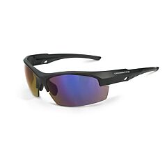 Radians 40228 Polarized Safety Glasses Dual Mold Rubber Temples For All Day Comfort, Matte Black Frame, Blue Mirror Lens