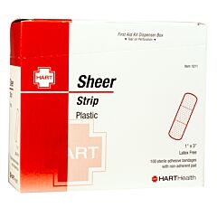 Hart Health 1011 Sheer Adhesive Bandage Strip, 1" X 3", 100/Box