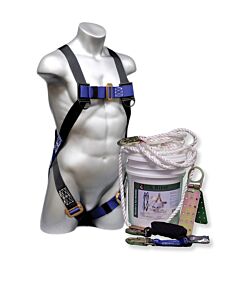 Elk River 05000 30' Cp Plus Roofer'S Kit, Rope Grab W 2' Zorber, Reusable Anchor, Harness, 1 D-Ring